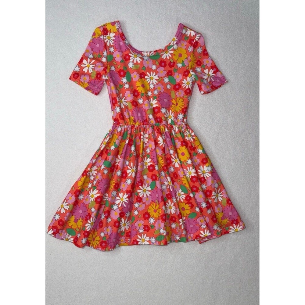 Girlhood 2T Floral Short Sleeve Twirl Dress Retro Pink Orange Yellow